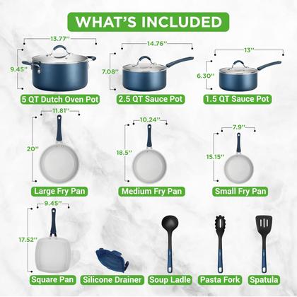 Imagem de Conjunto de utensílios de cozinha NutriChef Navy Blue 14 peças antiaderentes