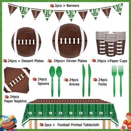 Imagem de Conjunto de utensílios de mesa Football Party Supplies para 24 convidados