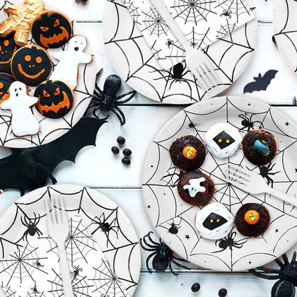 Imagem de Conjunto de utensílios de mesa Gistome Halloween Spider Web 96 peças