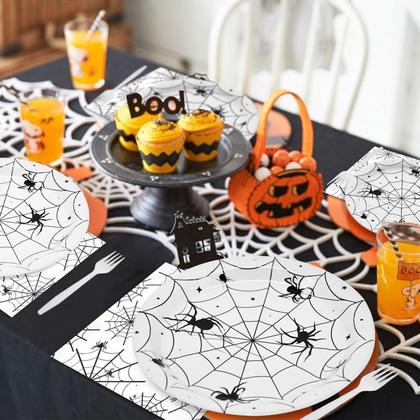 Imagem de Conjunto de utensílios de mesa Gistome Halloween Spider Web 96 peças