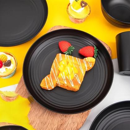 Imagem de Conjunto De Utensílios De Mesa Inquebráveis Preto Com 16 Peças, 8 Pratos, 4 Tigelas, 4 Copos, Seguro