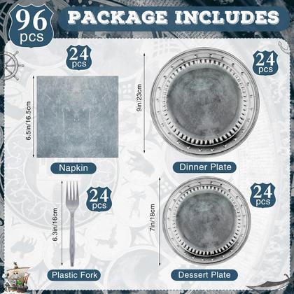 Imagem de Conjunto de utensílios de mesa Jingmore Medieval Pirate 96 peças para festas