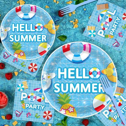 Imagem de Conjunto de utensílios de mesa para festas na piscina Tevxj 96 peças para 24 convidados