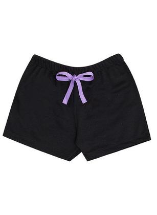Imagem de Conjunto de Verão Infantil Feminino Blusa Roxa e Shorts Preto Gatinha Unicórnio - KK Kids