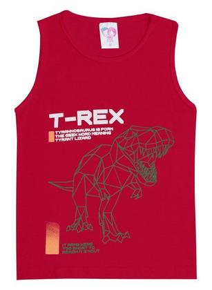 Imagem de Conjunto de Verão Infantil Masculino Regata Vermelha e Shorts  Cinza T-Rex - KK Kids