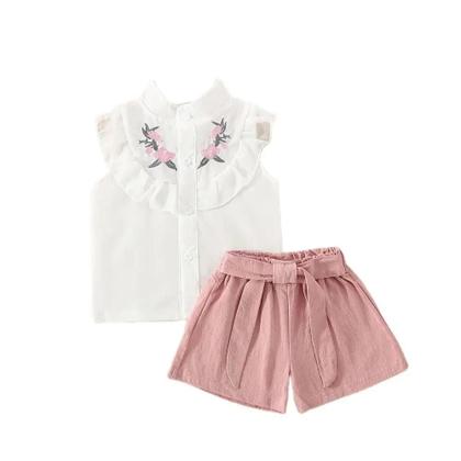 Imagem de Conjunto De Verão Para Menina Bebê Em Algodão Com Bordado Floral Sem Mangas, Camiseta E Shorts, 0-3