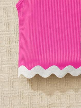 Imagem de Conjunto De Verão Para Meninas Com Regata De Renda E Shorts Em Cor Sólida Estilo De Férias Roupas