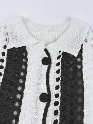 Imagem de Conjunto De Verão plus Size Para Férias, 2 Peças, Cardigan De Crochê Com Botões E Calças, Cobertura