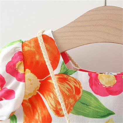 Imagem de Conjunto de Vestido de Praia Tropical para Bebês - 2 Peças com Bolsa de Tecido