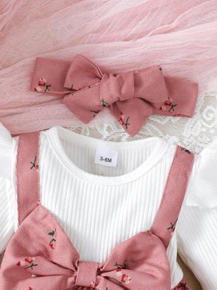 Imagem de Conjunto De Vestido De Princesa Para Menina Com Bloco De Cores E Faixa Grande 0-24 Meses Moda