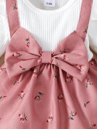Imagem de Conjunto De Vestido De Princesa Para Menina Com Bloco De Cores E Faixa Grande 0-24 Meses Moda