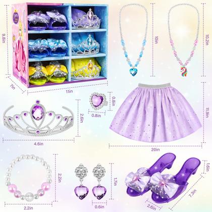 Imagem de Conjunto de vestidos para princesas Rcovasc com 3 saias, sapatos, coroas e muito mais