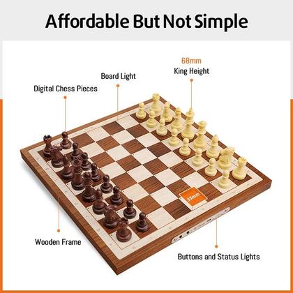 Imagem de Conjunto de xadrez eletrônico Chessnut Air com tabuleiro de xadrez de madeira
