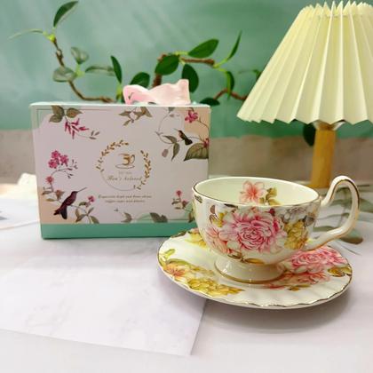 Imagem de Conjunto De Xícara E Pires De Cerâmica Estilo Europeu De 180ml Para Chá Da Tarde/café, Em Caixa Para