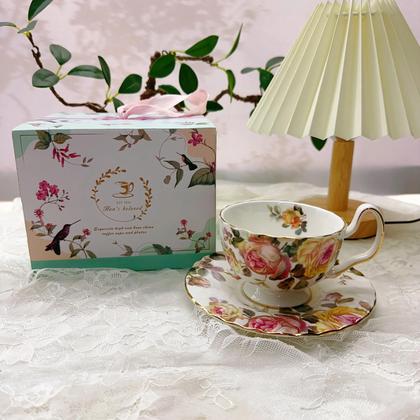 Imagem de Conjunto De Xícara E Pires De Cerâmica Estilo Europeu De 180ml Para Chá Da Tarde/café, Em Caixa Para