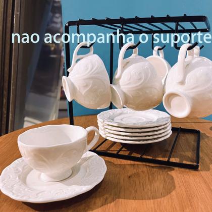 Imagem de Conjunto De Xicaras Com Pires De Cafe Porcelana Xicara Branca Kit 12 Pecas Luxo Cerâmica