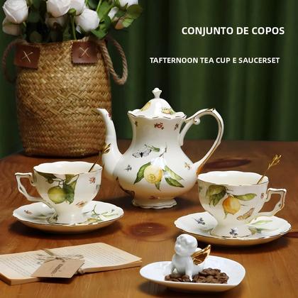 Imagem de Conjunto De Xícaras De Café E Pratos De Cerâmica Com Padrão De Limão Estilo Europeu Retro Para Chá