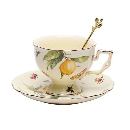 Imagem de Conjunto De Xícaras De Café E Pratos De Cerâmica Com Padrão De Limão Estilo Europeu Retro Para Chá
