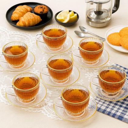 Imagem de Conjunto de Xícaras de Chá 230ml 6 Pçs Borda Dourada -Quanhe