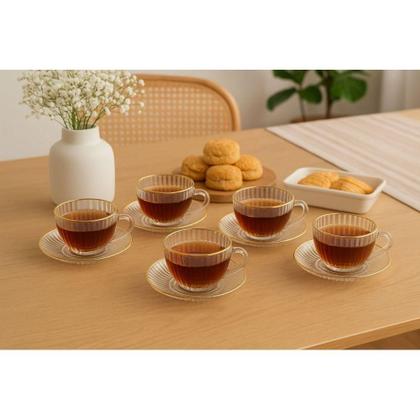 Imagem de Conjunto de Xícaras de Chá 230ml 6 Pçs Borda Dourada -Quanhe