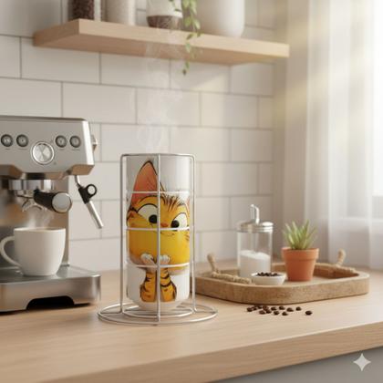 Imagem de Conjunto De Xícaras Empilháveis Gato Feliz C Suporte Cozinha