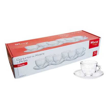 Imagem de Conjunto de Xícaras Para Chá 230ml com Pires Vidro 12 Peças Linha Pérola Wincy