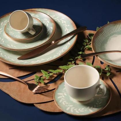 Imagem de Conjunto De Xícaras Para Chá Com Pires Em Cerâmica Coup Mediterrâneo Com 12 Peças 250ml Porto Brasil