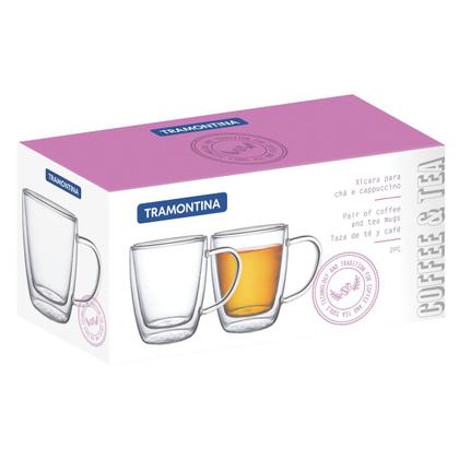 Imagem de Conjunto de Xícaras Tramontina para Café e Chá Vidro Duplo com Alças 2 Peças