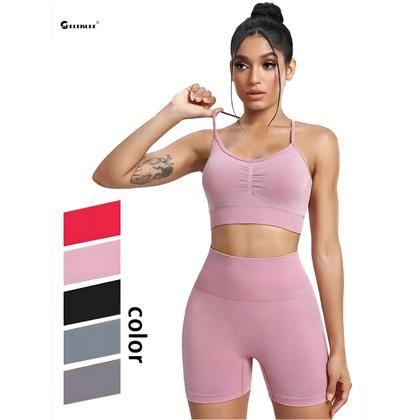 Imagem de Conjunto de Yoga Feminino Sem Costura 2 Peças - Sutiã e Shorts de Ciclismo