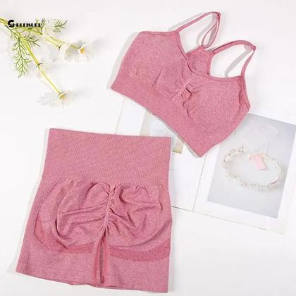 Imagem de Conjunto de Yoga Feminino Sem Costura 2 Peças - Sutiã e Shorts de Ciclismo