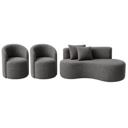 Imagem de Conjunto Decorativo 02 Poltronas + Sofá Curvo Orgânico Nature Gaia Boucle Cinza - Montanaris Decor