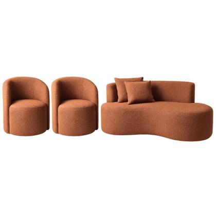 Imagem de Conjunto Decorativo 02 Poltronas + Sofá Curvo Orgânico Nature Gaia Boucle Terracota - Montanaris Decor