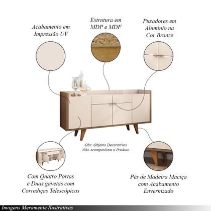 Imagem de Conjunto Decorativo Cristaleira Adega e Buffet Balcão Andorra/Albâni Off White/Castanho G26 - Gran Belo