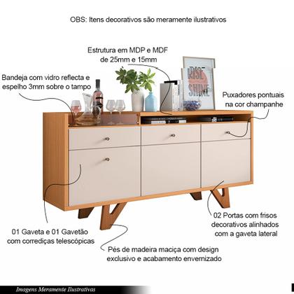 Imagem de Conjunto Decorativo Cristaleira c/Adega e Buffet Aparador c/Bandeja Lateral Aura/Sollare Cinamomo/OffWhite G26 - HB Móveis