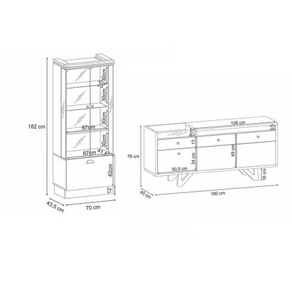 Imagem de Conjunto Decorativo Cristaleira c/Adega e Buffet Aparador c/Bandeja Lateral Aura/Sollare Cinamomo/OffWhite G26 - HB Móveis