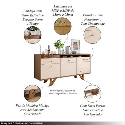 Imagem de Conjunto Decorativo Cristaleira e Buffet Aparador Peggy/Noeli Off White/Castanho G26 - Gran Belo