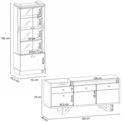 Imagem de Conjunto Decorativo Cristaleira e Buffet Aparador Peggy/Noeli Off White/Castanho G26 - Gran Belo