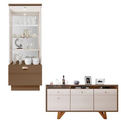 Imagem de Conjunto Decorativo Cristaleira e Buffet Aparador Peggy/Noeli Off White/Castanho G26 - Gran Belo