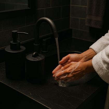 Imagem de Conjunto Decorativo De Cerâmica Preto P/ Banheiro 4 peças