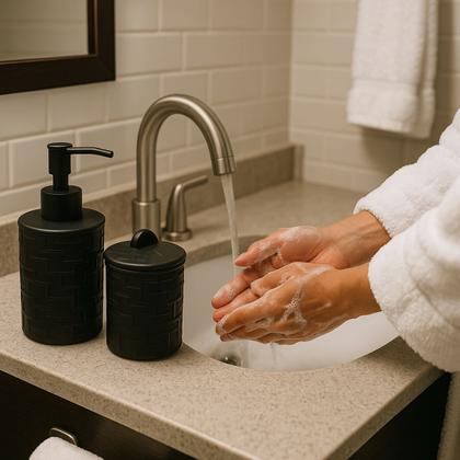 Imagem de Conjunto Decorativo De Cerâmica Preto P/ Banheiro 4 peças