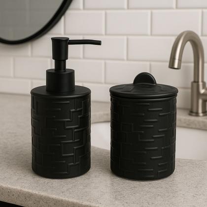 Imagem de Conjunto Decorativo De Cerâmica Preto P/ Banheiro 4 peças