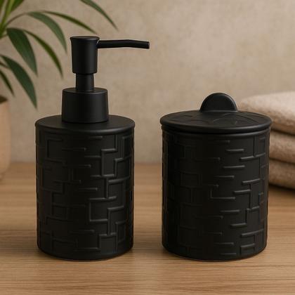 Imagem de Conjunto Decorativo De Cerâmica Preto P/ Banheiro 4 peças