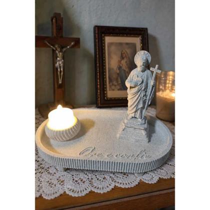 Imagem de Conjunto Devocional São Judas Tadeu - Ore e Confie - Bandeja, Imagem e Vela de LED