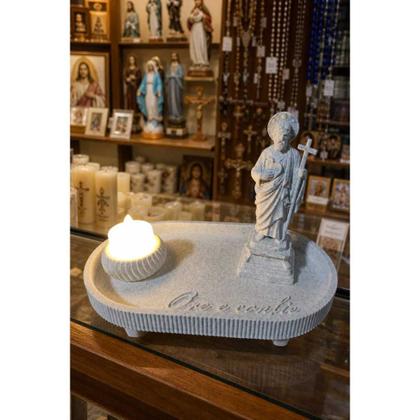 Imagem de Conjunto Devocional São Judas Tadeu - Ore e Confie - Bandeja, Imagem e Vela de LED