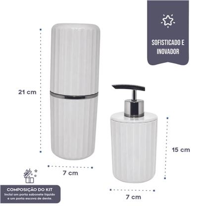 Imagem de Conjunto Dispenser Sabonete Liquido e Porta Escovas 2 Peças para Banheiro Lavabo