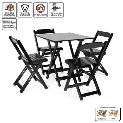 Imagem de Conjunto Dobrável 70 X 70 Com 4 Cadeiras Dobráveis Preto - M.b Móveis