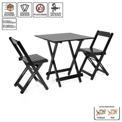 Imagem de Conjunto Dobrável 70x70 com 2 Cadeiras Dobráveis Preto - Móveis Britz