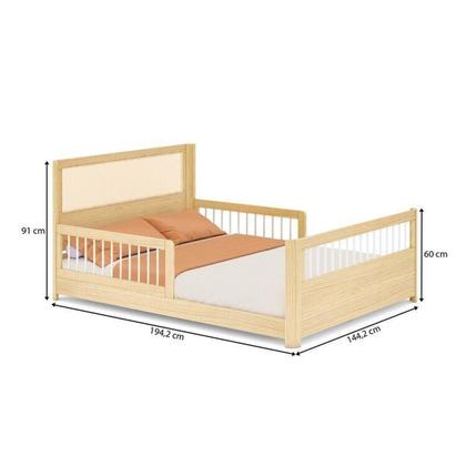Imagem de Conjunto Dormitório com Cama Montessoriana Casal e Guarda-Roupa Modulado com LED Wave Casatema Branco/Natural
