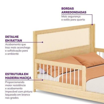 Imagem de Conjunto Dormitório com Cama Montessoriana Casal e Guarda-Roupa Modulado com LED Wave Casatema Branco/Natural