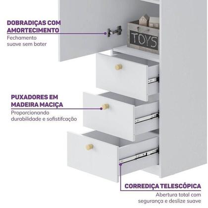 Imagem de Conjunto Dormitório com Cama Montessoriana Casal e Guarda-Roupa Modulado com LED Wave Casatema Branco/Natural